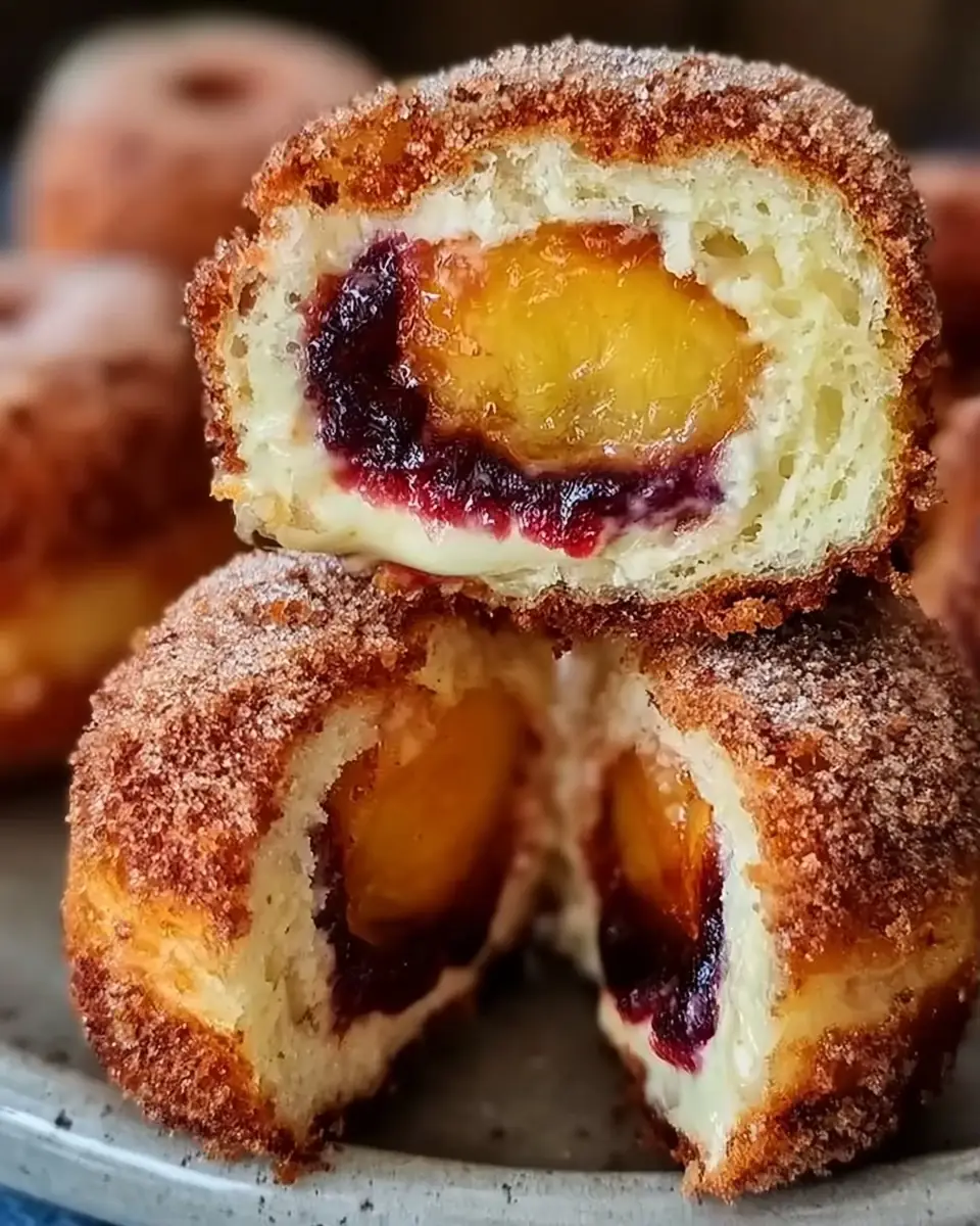 A delicious plate of Peach cobbler cheesecake donuts