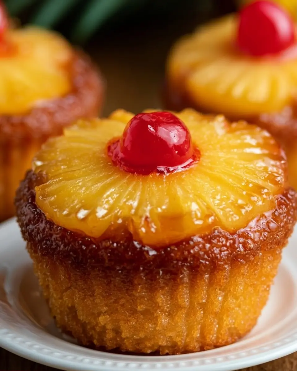 A delicious plate of Pineapple Upside Down Cupcakes