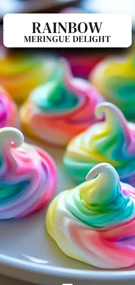 Pinterest pin (Design 2) for Stunning Rainbow Meringues
