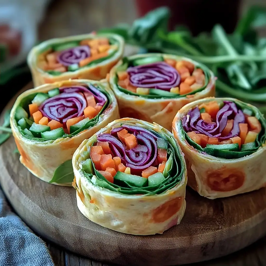 A delicious plate of Rainbow Veggie Pinwheel Wraps Easy No-Cook Lunch Recipe for Healthy Meals