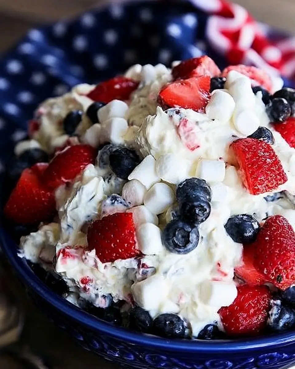 A delicious plate of Red White & Blue Fluff Salad