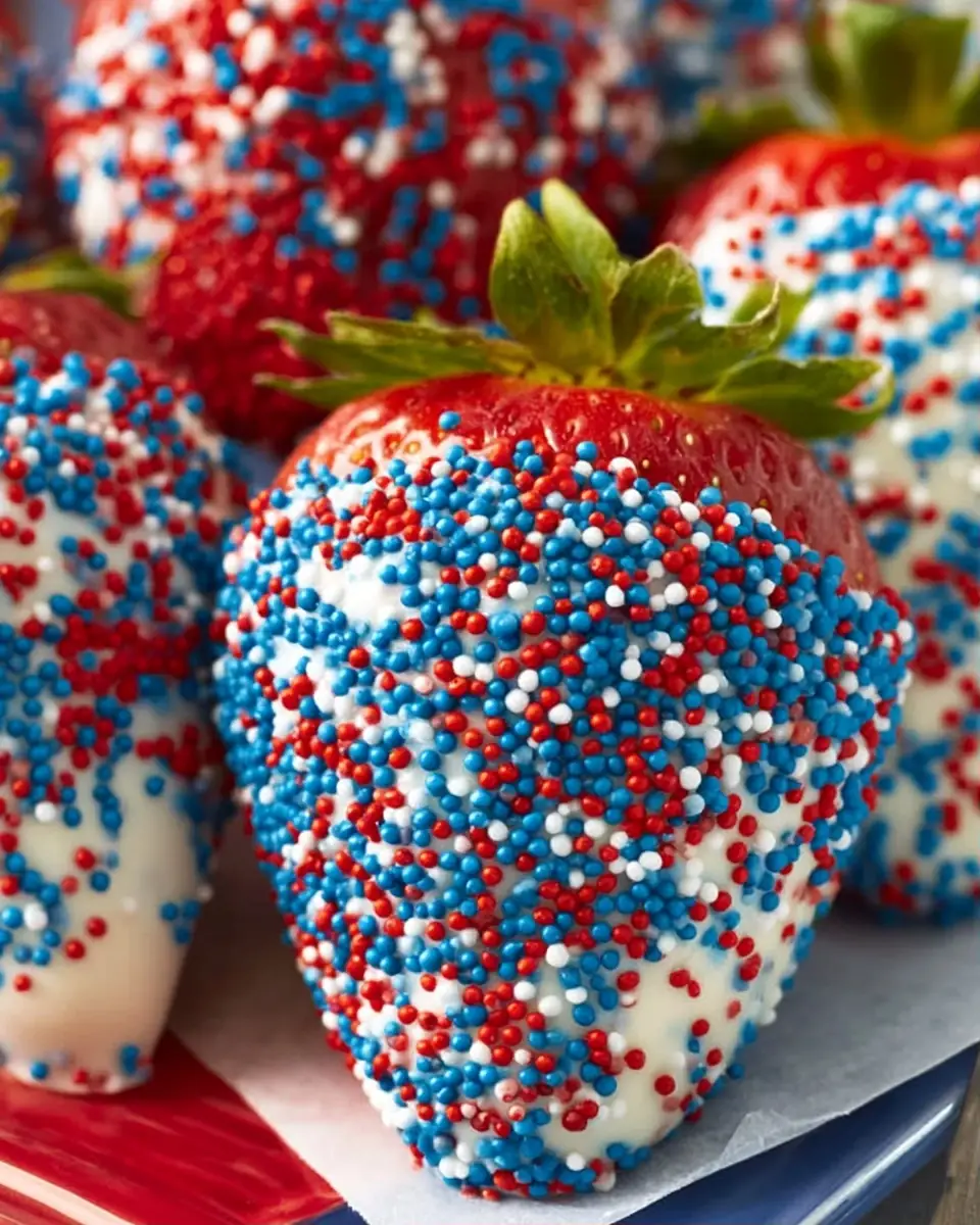 A delicious plate of Red, White, and Blue Strawberries