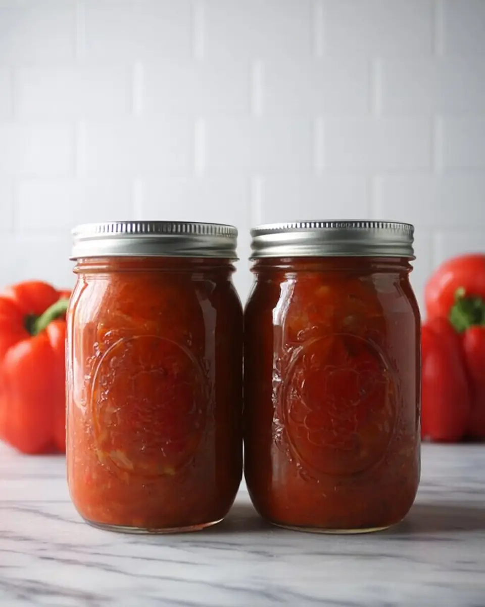 A delicious plate of Roasted Red Pepper Soup (Canning Recipe)