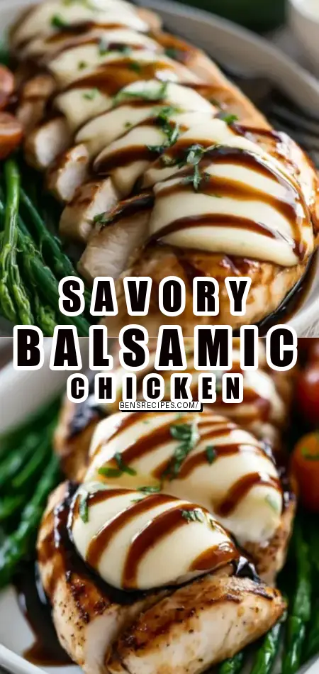 Pinterest pin (Design 1) for Balsamic Baked Chicken Breast with Mozzarella Cheese