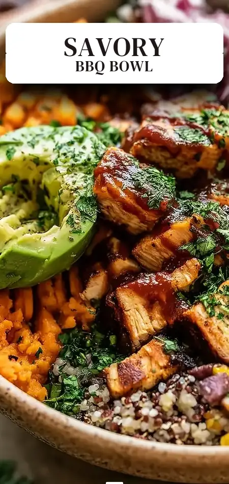 Pinterest pin (Design 2) for BBQ Chicken Sweet Potato Bowl