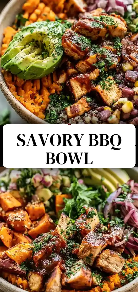 Pinterest pin (Design 3) for BBQ Chicken Sweet Potato Bowl