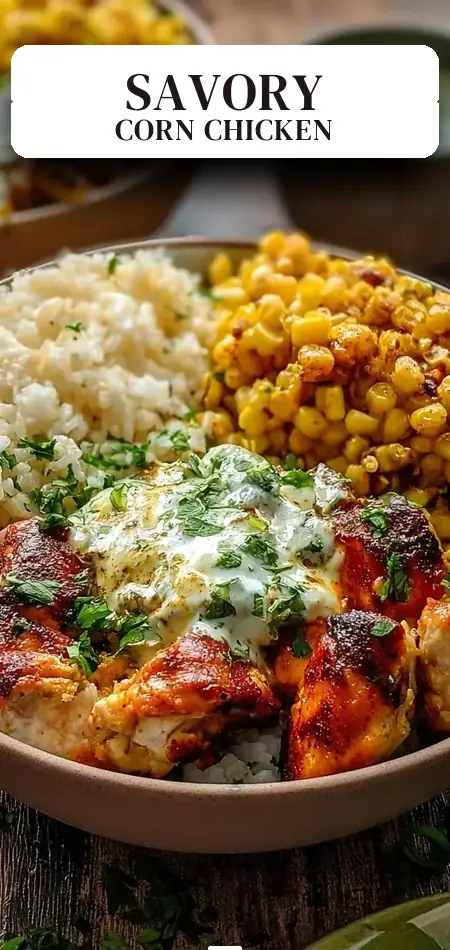 Pinterest pin (Design 2) for Street Corn Chicken Rice Bowls