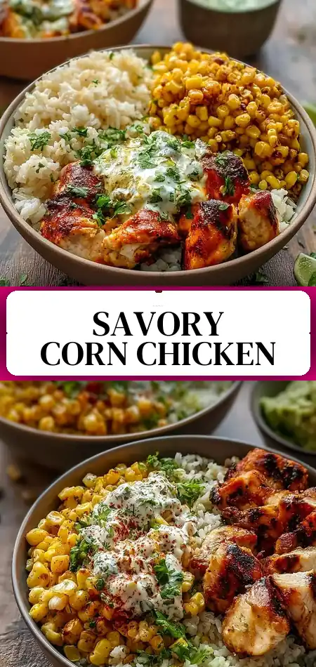 Pinterest pin (Design 3) for Street Corn Chicken Rice Bowls