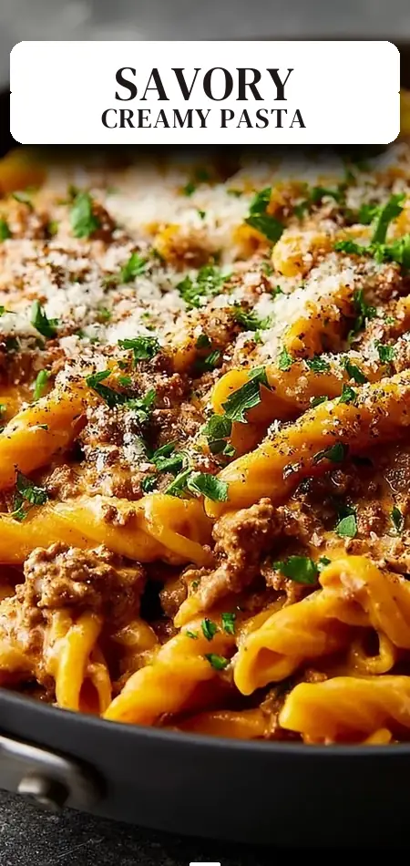 Pinterest pin (Design 2) for Creamy Beef Pasta