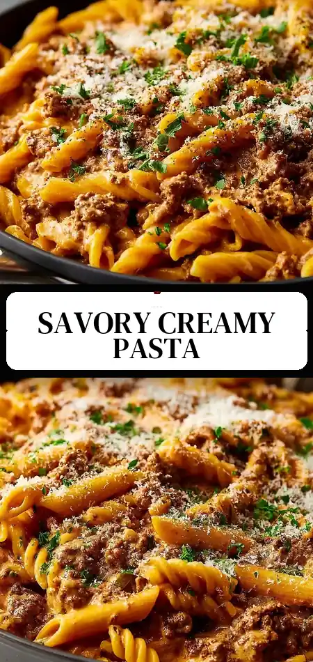 Pinterest pin (Design 3) for Creamy Beef Pasta