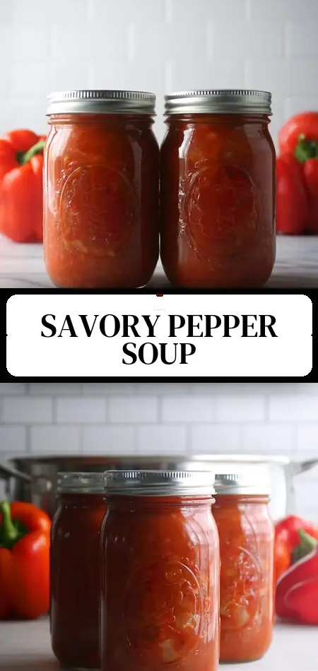 Pinterest pin (Design 3) for Roasted Red Pepper Soup (Canning Recipe)