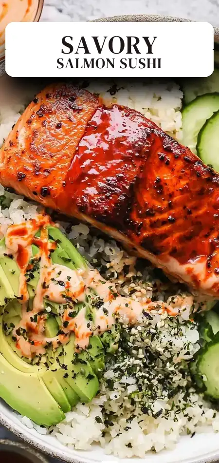 Pinterest pin (Design 2) for Baked Salmon Sushi Bowl Recipe
