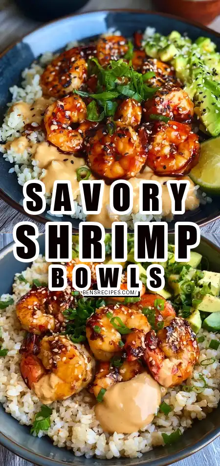 Pinterest pin (Design 1) for Teriyaki Shrimp Rice Bows