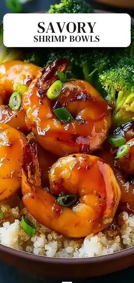 Pinterest pin (Design 2) for Honey Garlic Shrimp Bowls