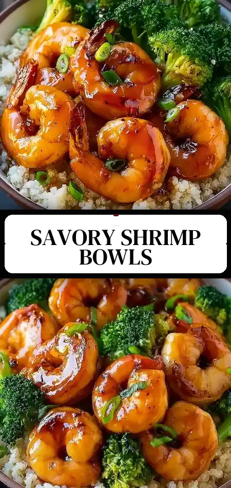 Pinterest pin (Design 3) for Honey Garlic Shrimp Bowls