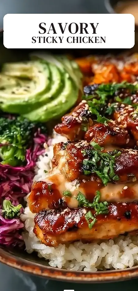 Pinterest pin (Design 2) for Sticky Chicken Bowls