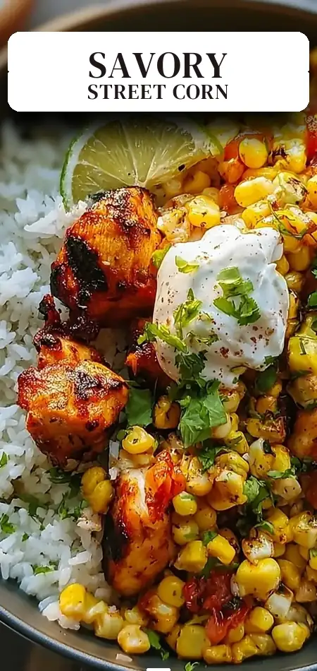 Pinterest pin (Design 2) for Street Corn Chicken Rice Bowl Recipe