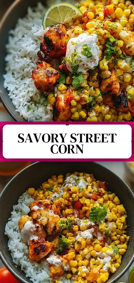 Pinterest pin (Design 3) for Street Corn Chicken Rice Bowl Recipe