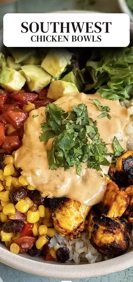 Pinterest pin (Design 2) for Easy Southwest Chicken Burrito Bowls (Meal Prep)