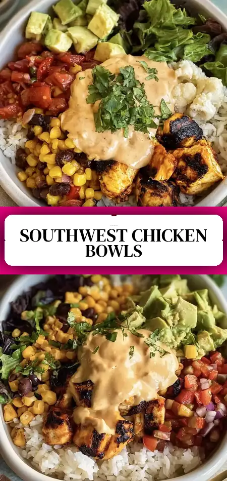Pinterest pin (Design 3) for Easy Southwest Chicken Burrito Bowls (Meal Prep)