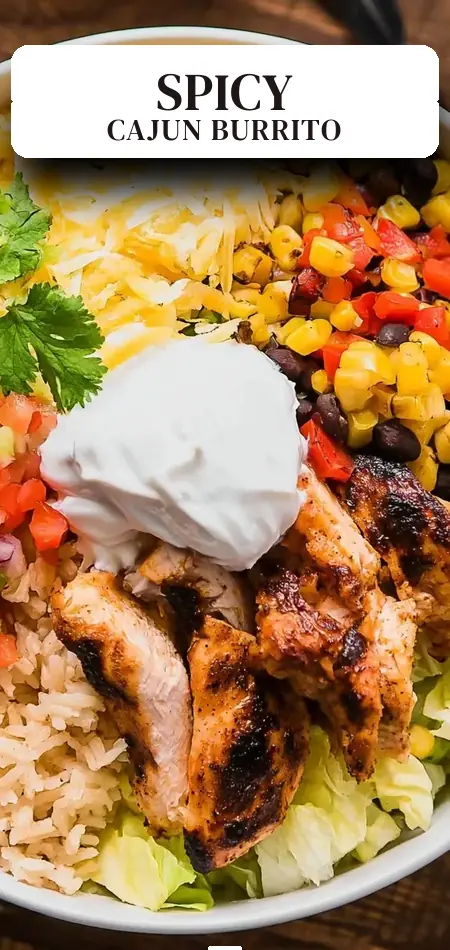 Pinterest pin (Design 2) for Cajun Grilled Chicken Burrito Bowl