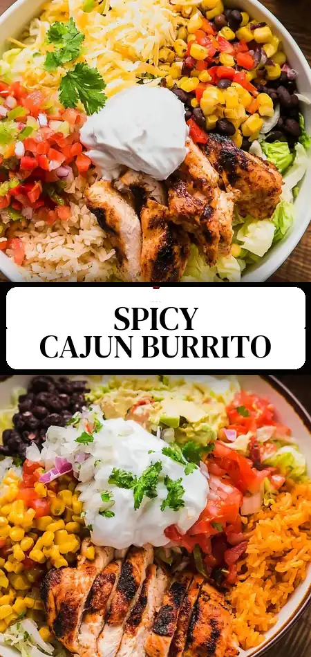 Pinterest pin (Design 3) for Cajun Grilled Chicken Burrito Bowl