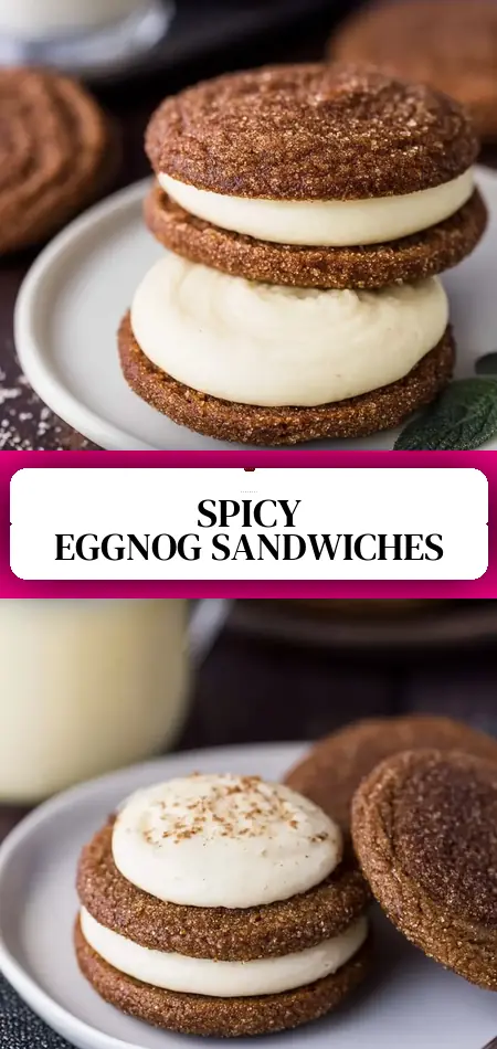 Pinterest pin (Design 3) for Ginger Molasses Sandwich Cookies with Eggnog Frostings
