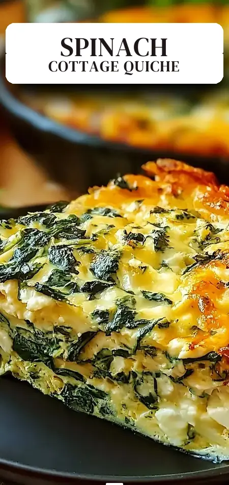 Pinterest pin (Design 2) for Delicious Cottage Cheese and Spinach Crustless Quiche Recipe