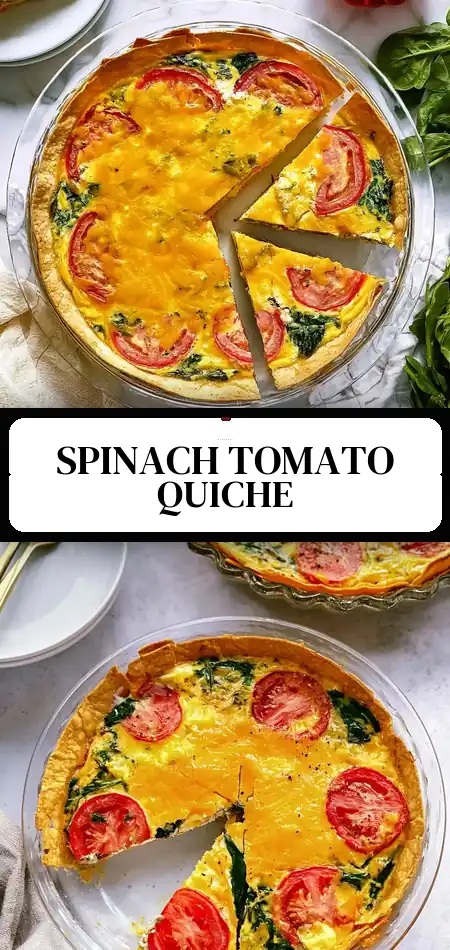 Pinterest pin (Design 3) for Spinach Tomato Tortilla Quiche