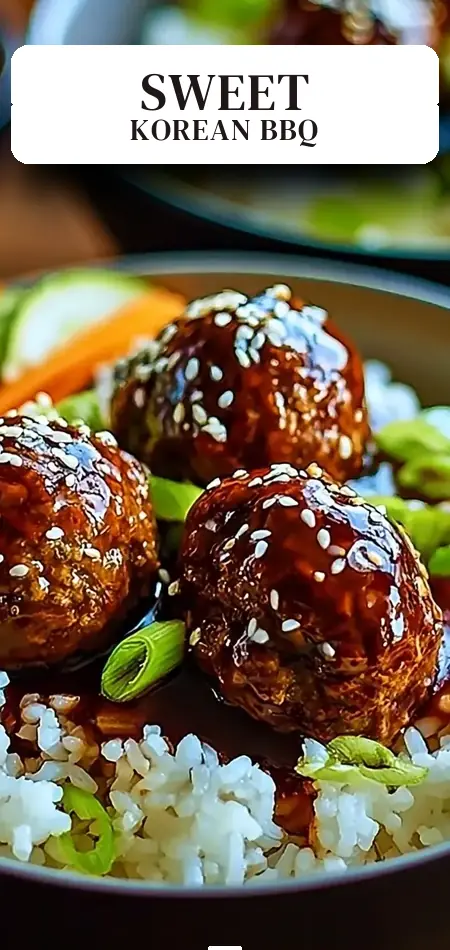 Pinterest pin (Design 2) for Irresistibly Sweet Korean BBQ Meatball Rice Bowls You'll Love
