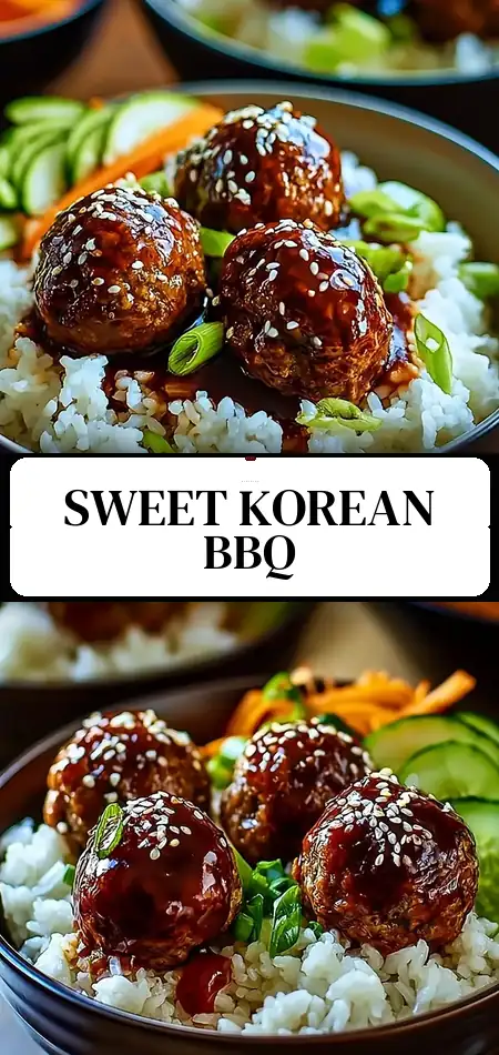 Pinterest pin (Design 3) for Irresistibly Sweet Korean BBQ Meatball Rice Bowls You'll Love