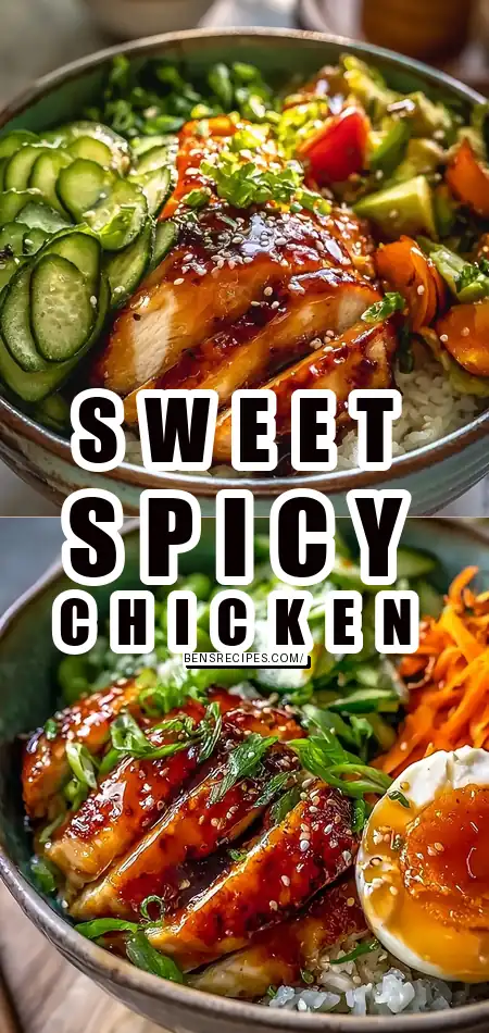 Pinterest pin (Design 1) for Hot Honey Chicken Bowl Recipe – Sweet & Spicy Joyful Dinner