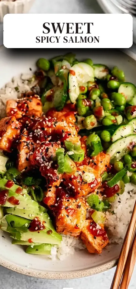 Pinterest pin (Design 2) for Honey Sriracha Salmon Bowls