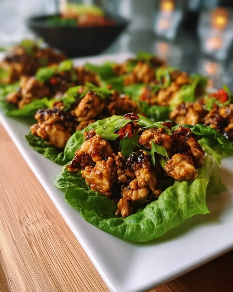 A delicious plate of Sesame Ginger Chicken Lettuce Wraps: Irresistibly Flavorful Delight