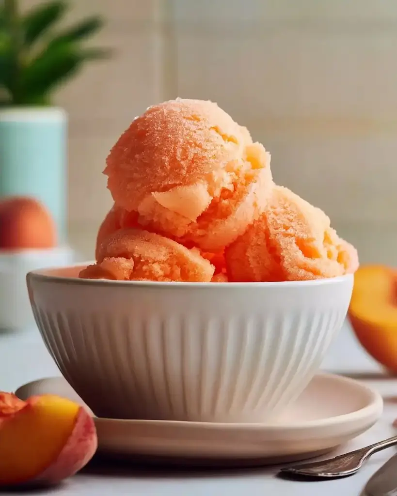 A delicious plate of Smooth Sugar Free Peach Sorbet