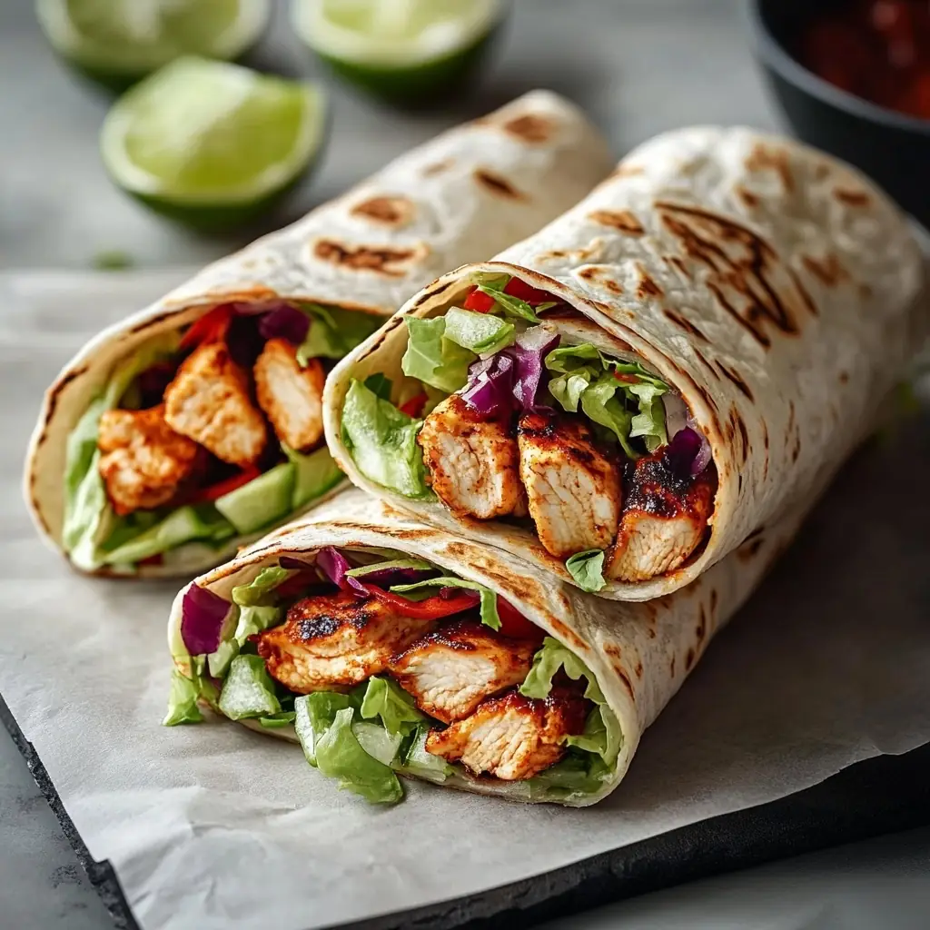 A delicious plate of Spicy Garlic Lime Chicken Wraps