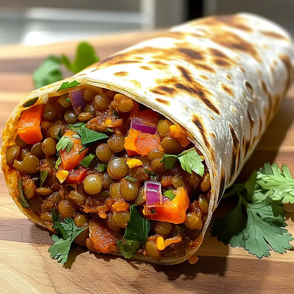 A delicious plate of Spicy Lentil Veggie Wrap