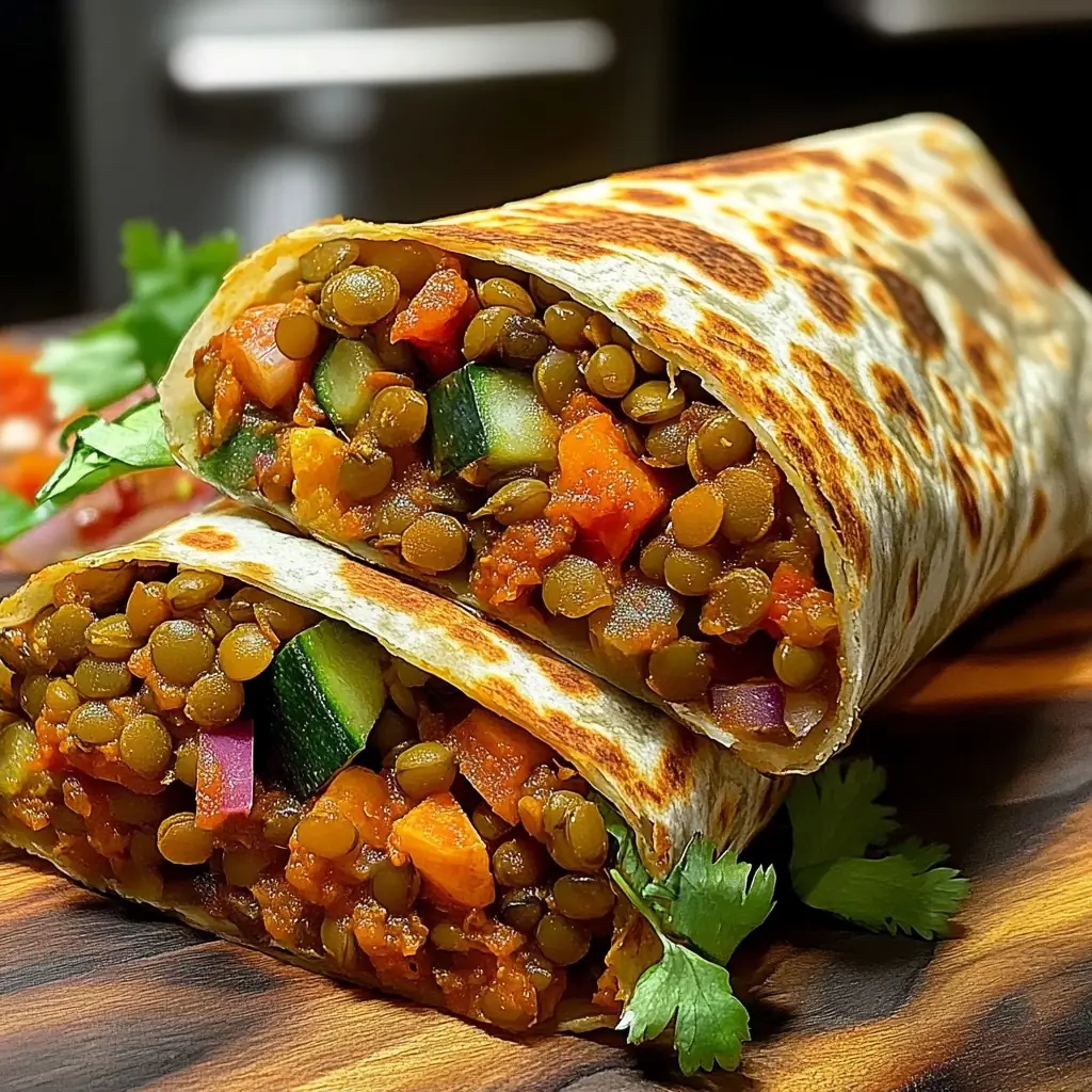 A delicious plate of Spicy Lentil Veggie Wrap