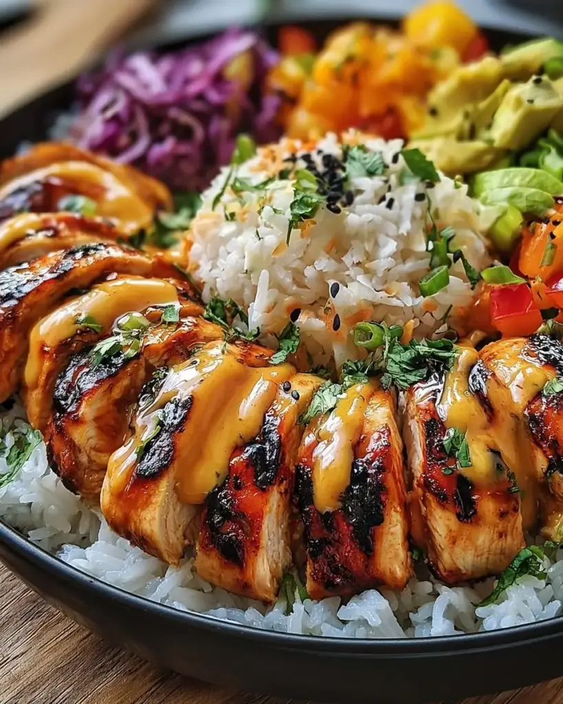 A delicious plate of Spicy Maple Chicken and Coconut Rice