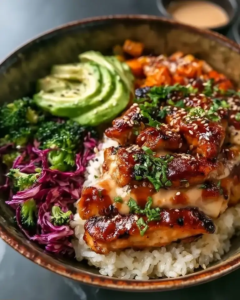 A delicious plate of Sticky Chicken Bowls