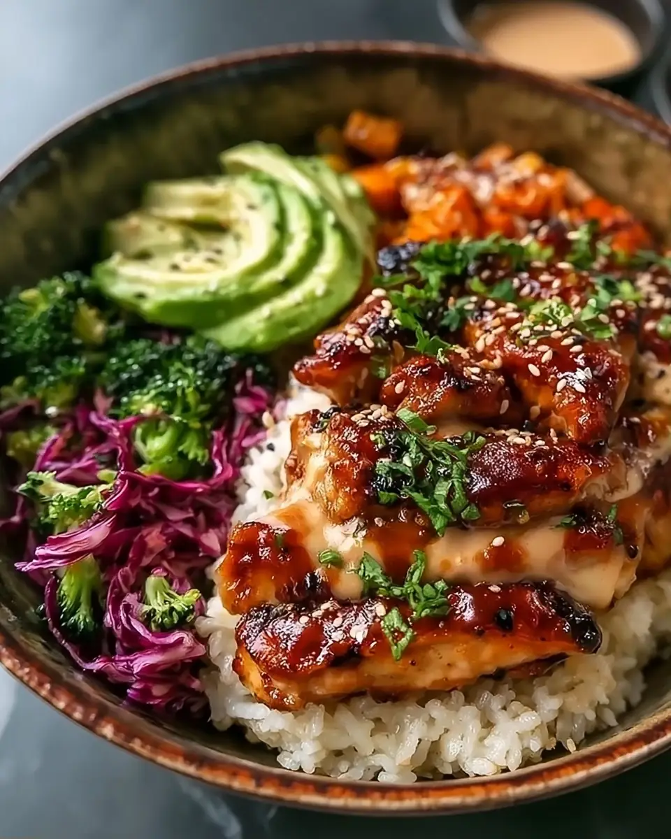 A delicious plate of Sticky Chicken Bowls