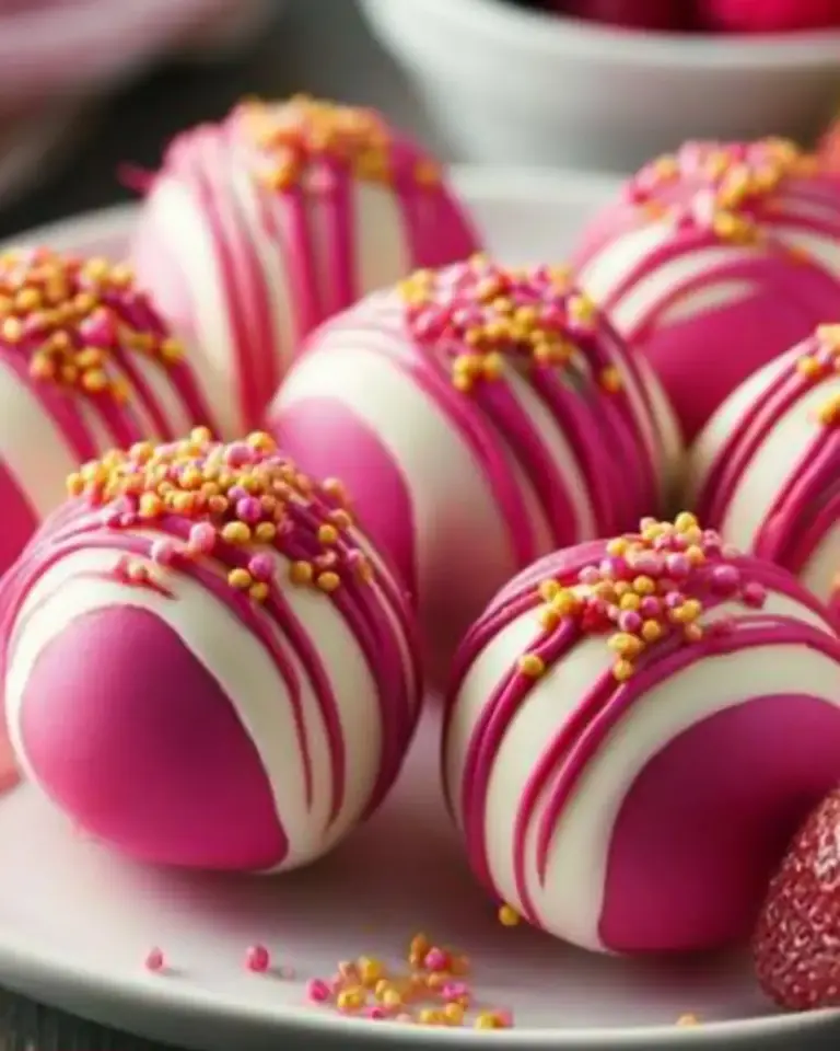 A delicious plate of Strawberry Shortcake Truffles