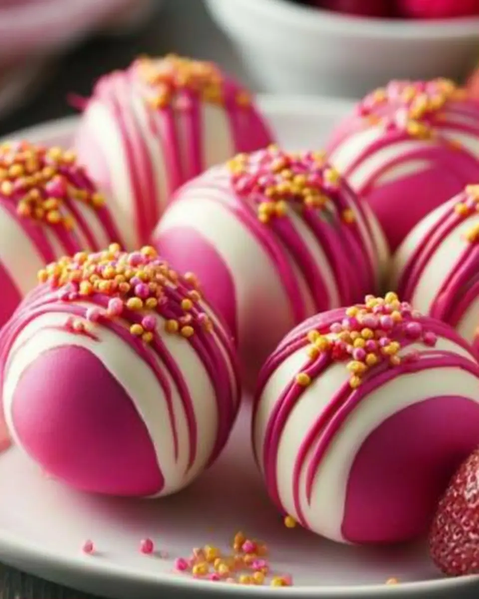 A delicious plate of Strawberry Shortcake Truffles