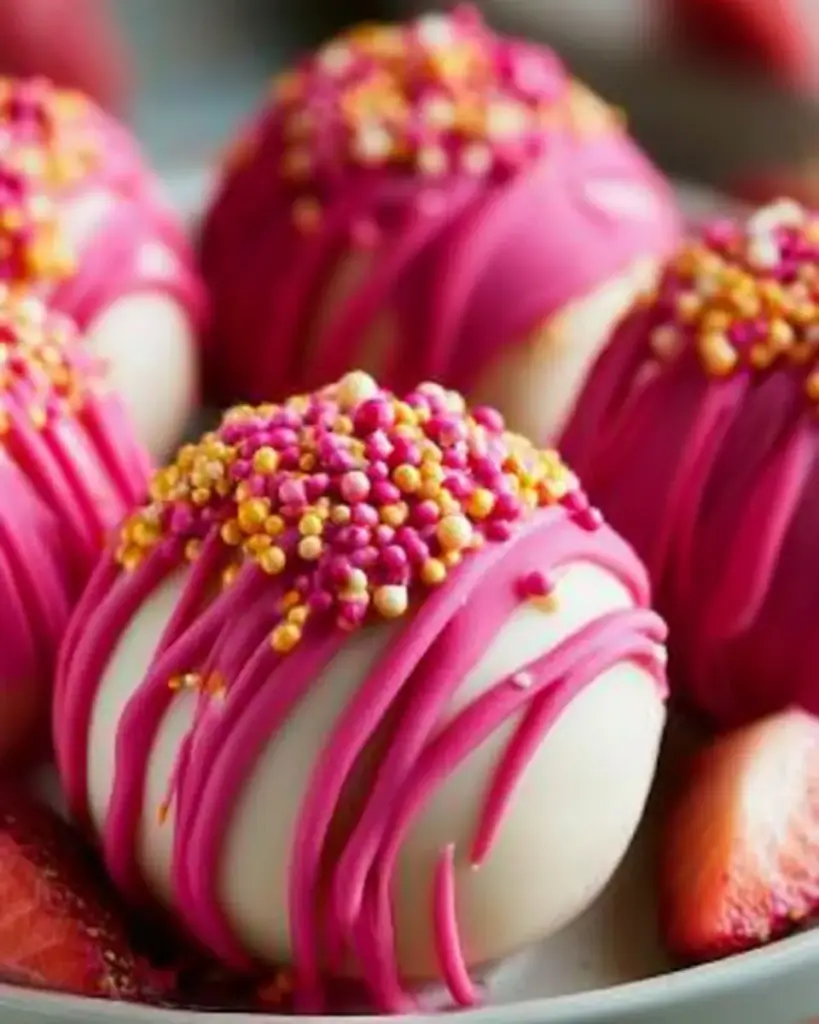 A delicious plate of Strawberry Shortcake Truffles