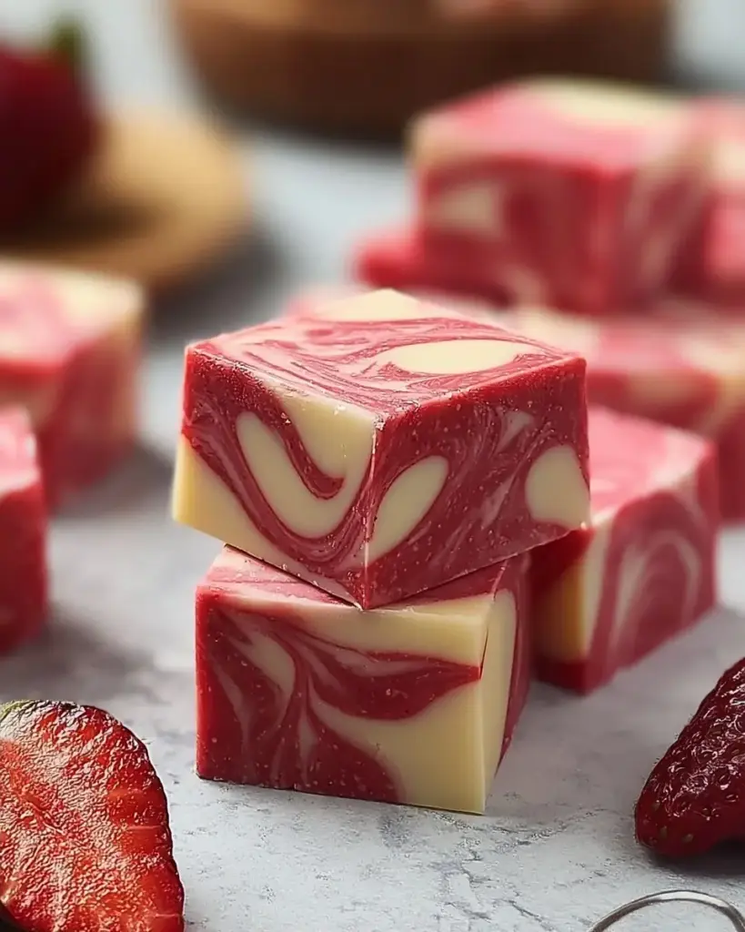 A delicious plate of Strawberry Swirl Fudge