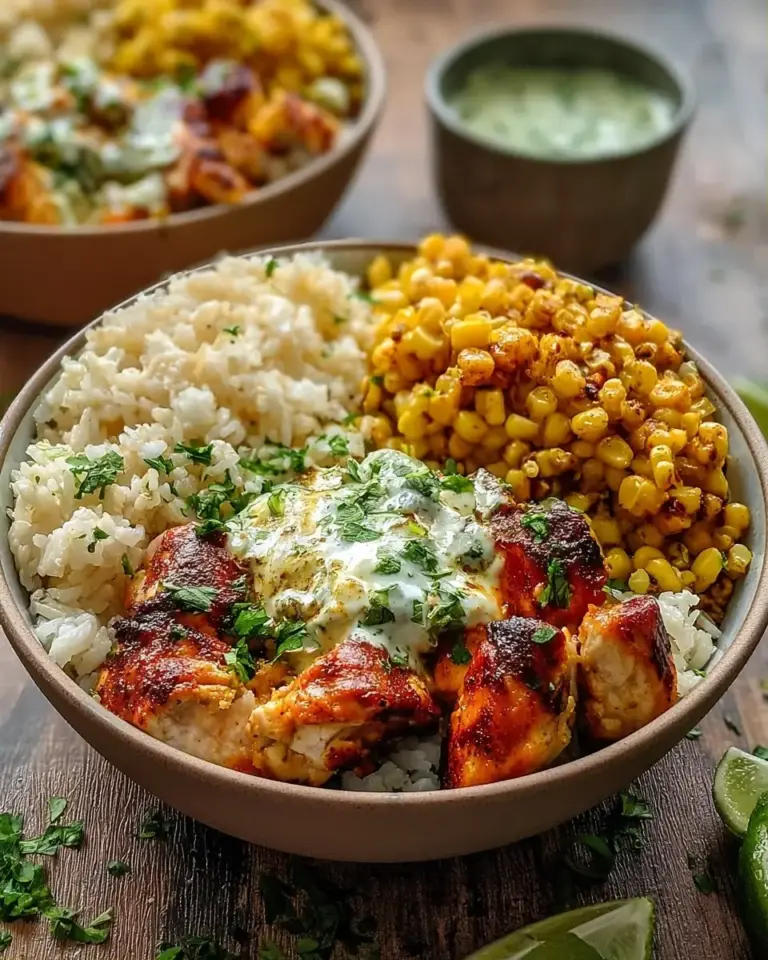 A delicious plate of Street Corn Chicken Rice Bowls