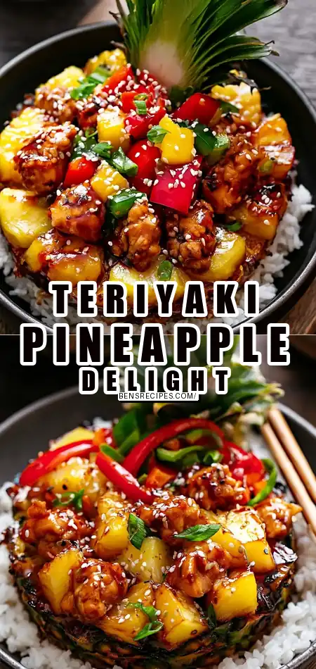 Pinterest pin (Design 1) for Chicken Teriyaki Pineapple Bowls