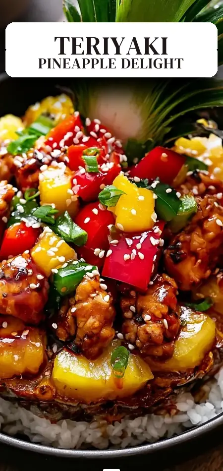 Pinterest pin (Design 2) for Chicken Teriyaki Pineapple Bowls