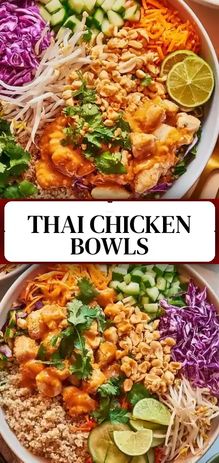 Pinterest pin (Design 3) for Thai Chicken Quinoa Buddha Bowls