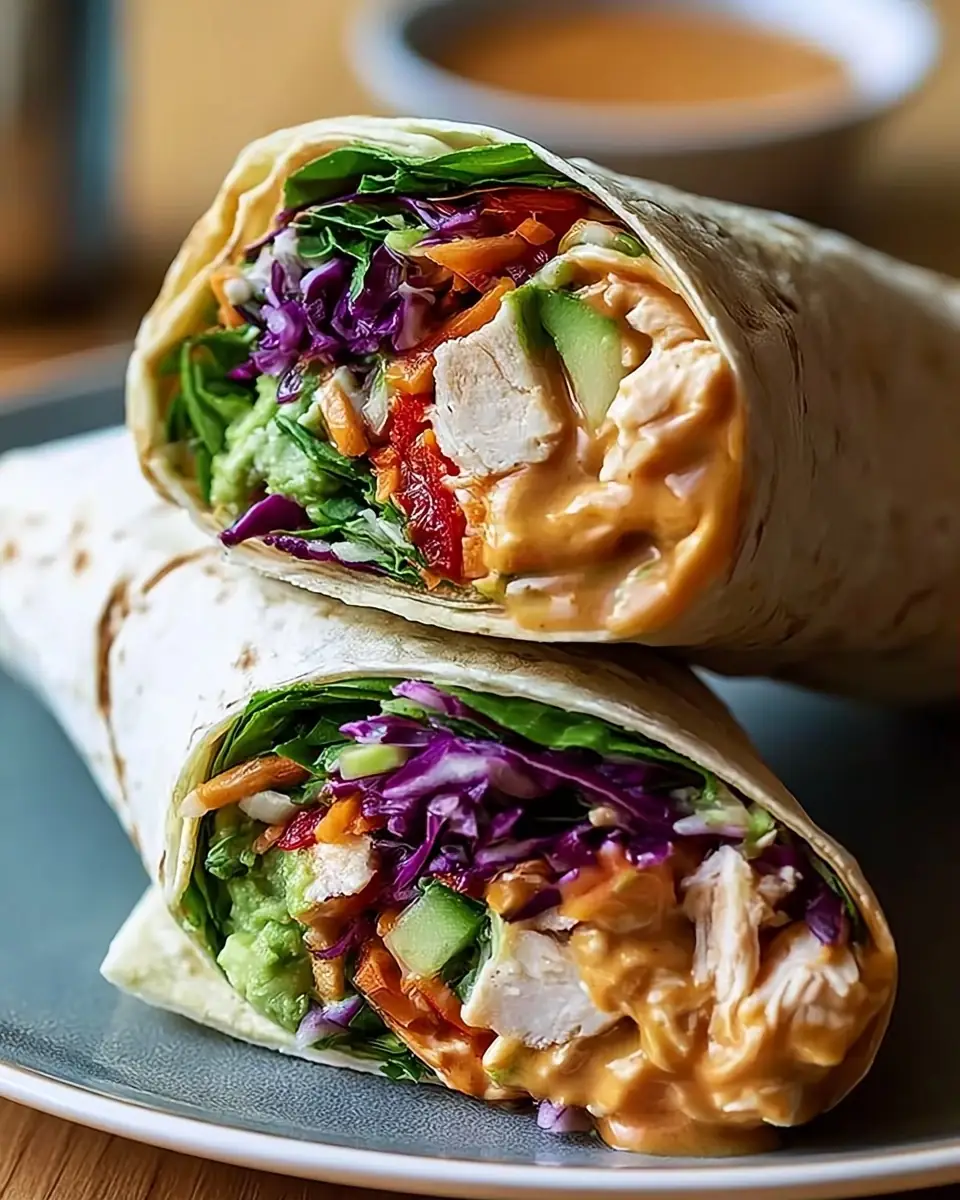 A delicious plate of THAI PEANUT CHICKEN WRAPS